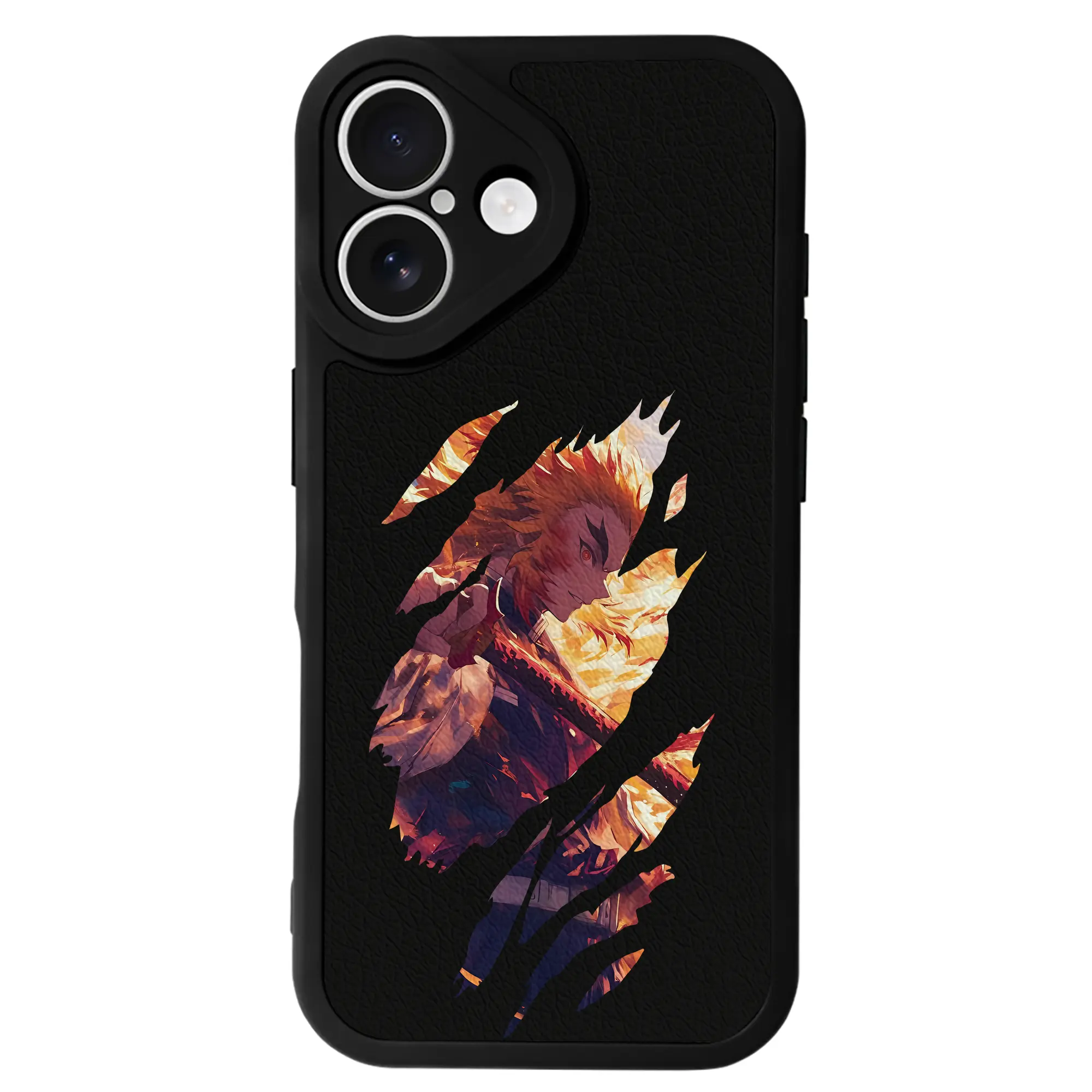 鬼滅の刃 グッズ,煉獄 杏寿郎 - IPhone 16シリーズ対応 ・ シリコンスマホケース ・ レザー調 ・ 高精度フィット ・ 耐衝撃 ・ ワイヤレス充電対応 ・ 精密カット